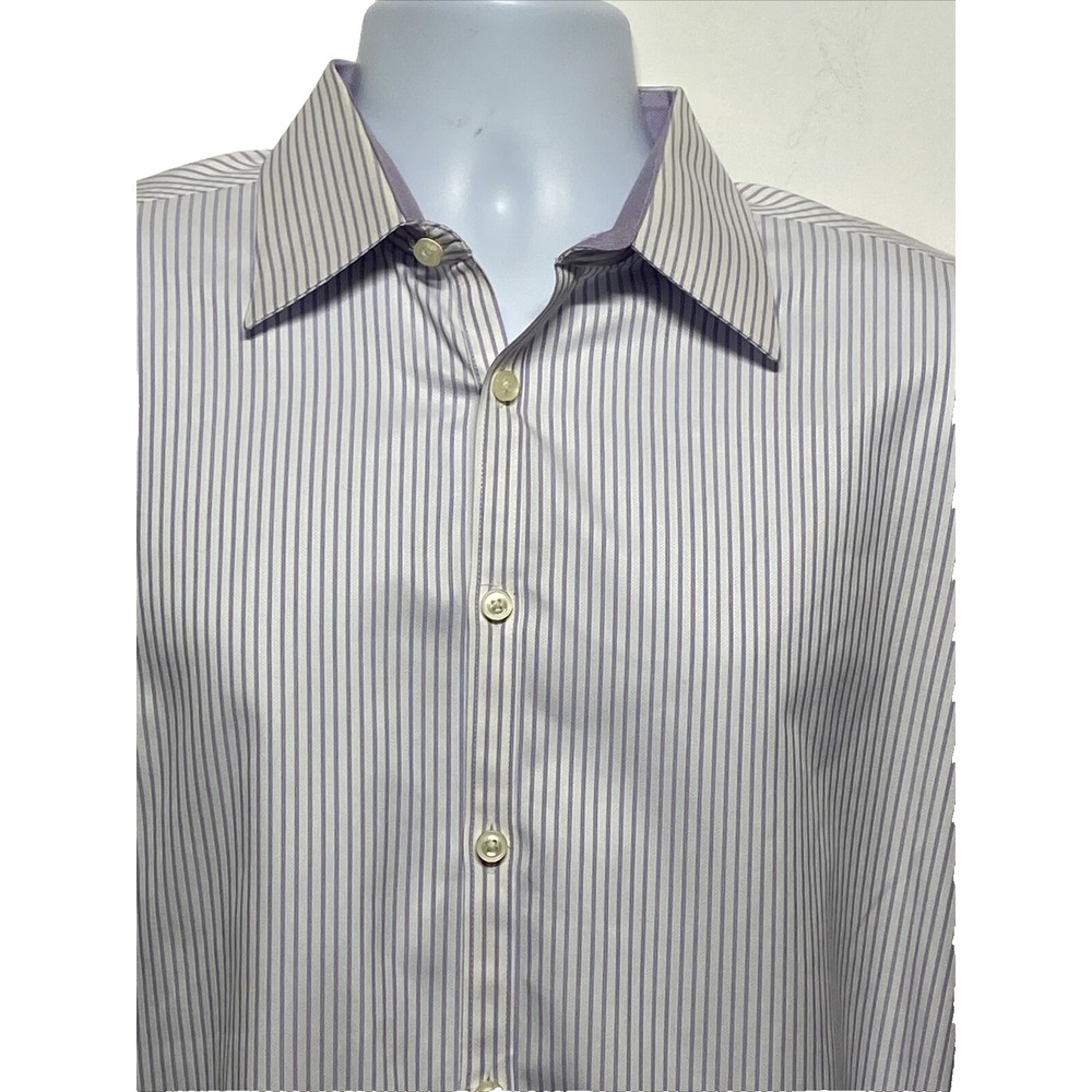 JHane Barnes Men's Dress Shirt Purple Pin Stripe Fitted Non-Iron size 16 - Picture 2 of 6